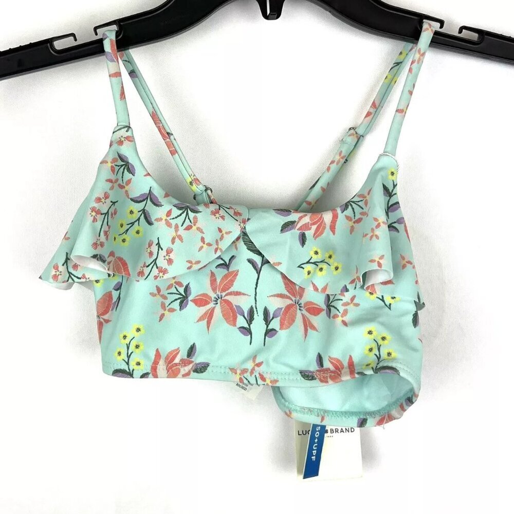 Lucky Brand Girl’s Blue Floral Ruffle Bikini Top Size M